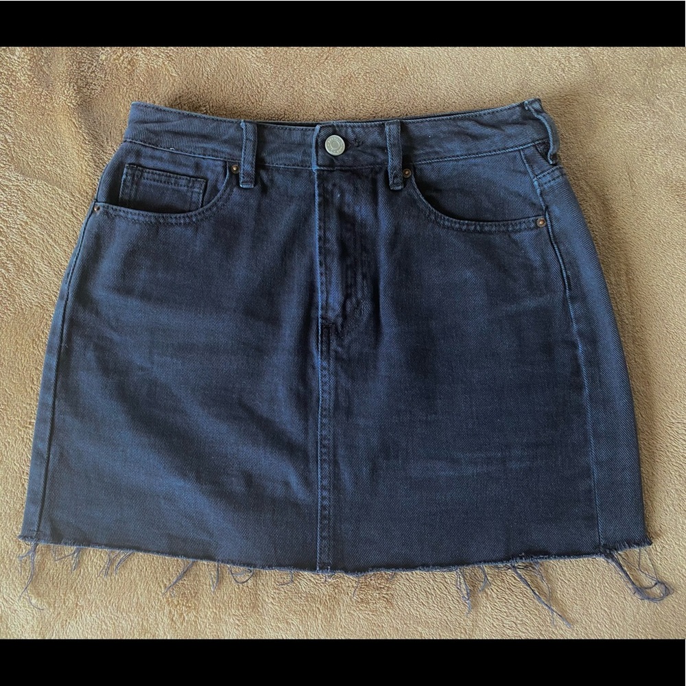 Black Frayed Denim Skirt